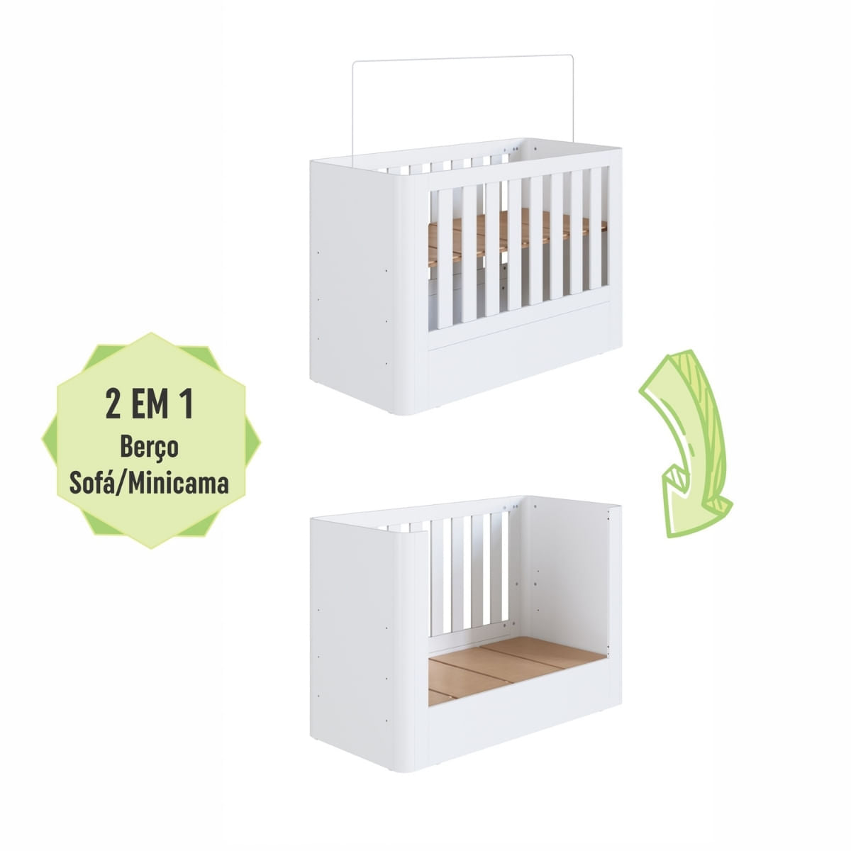 Berço Curvo Essencial Branco 133x64x90 cm Completa Móveis