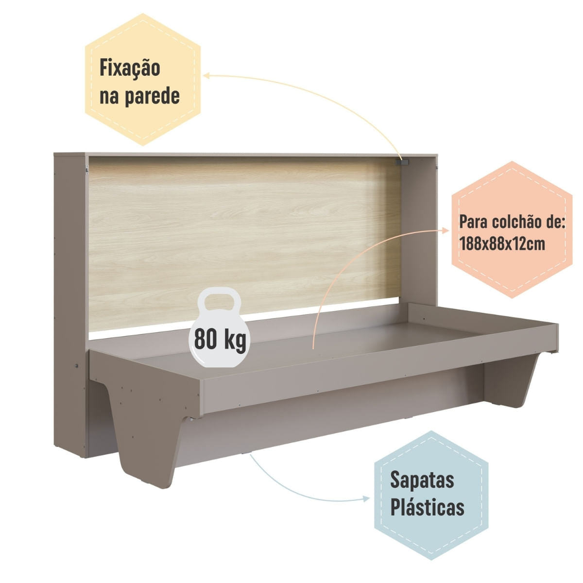 Cama Retrátil Essencial com Escrivaninha Cinza e Carvalho Completa Móveis