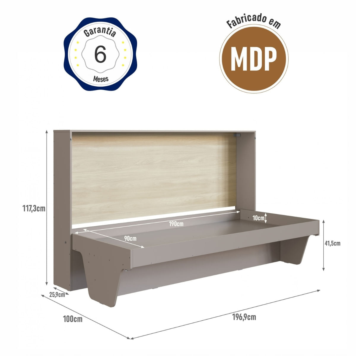 Cama Retrátil Essencial com Escrivaninha Cinza e Carvalho Completa Móveis