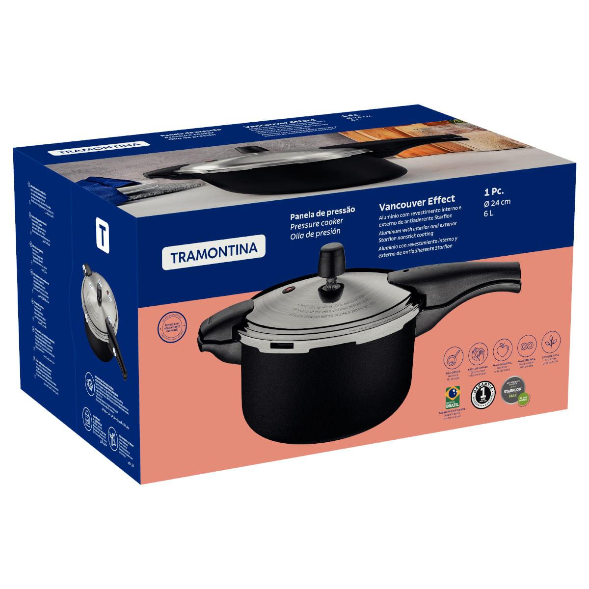 Panela de Pressão Tramontina Vancouver Effect em Alumínio Antiaderente Starflon Max Preto 24 cm 6 L