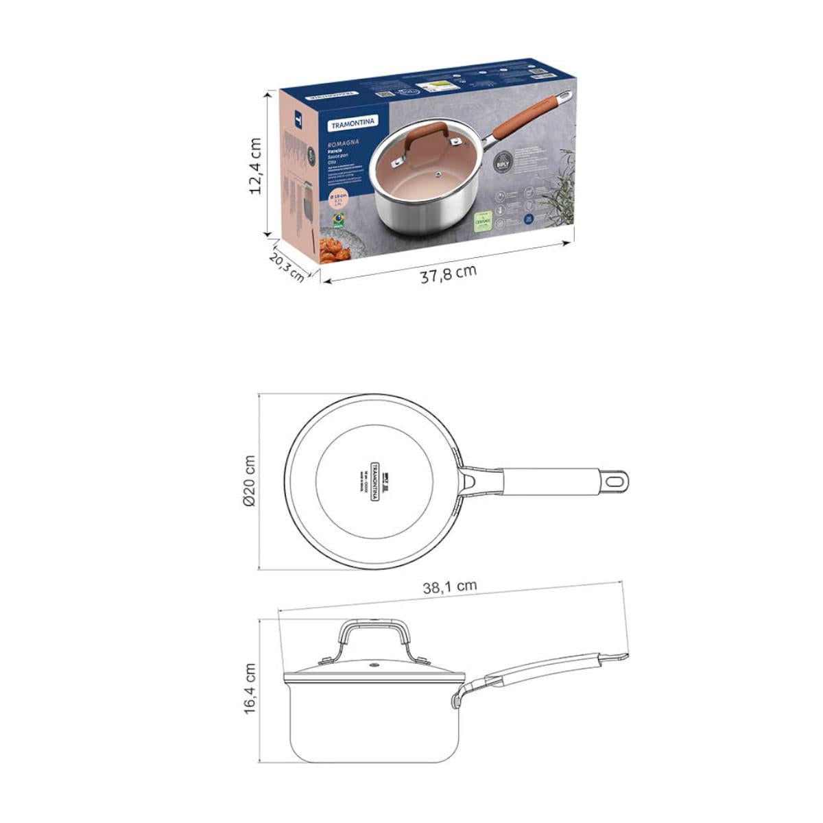 Panela Tramontina Romagna Aço Inox Cerâmico Marfim 18 cm 2,25 L