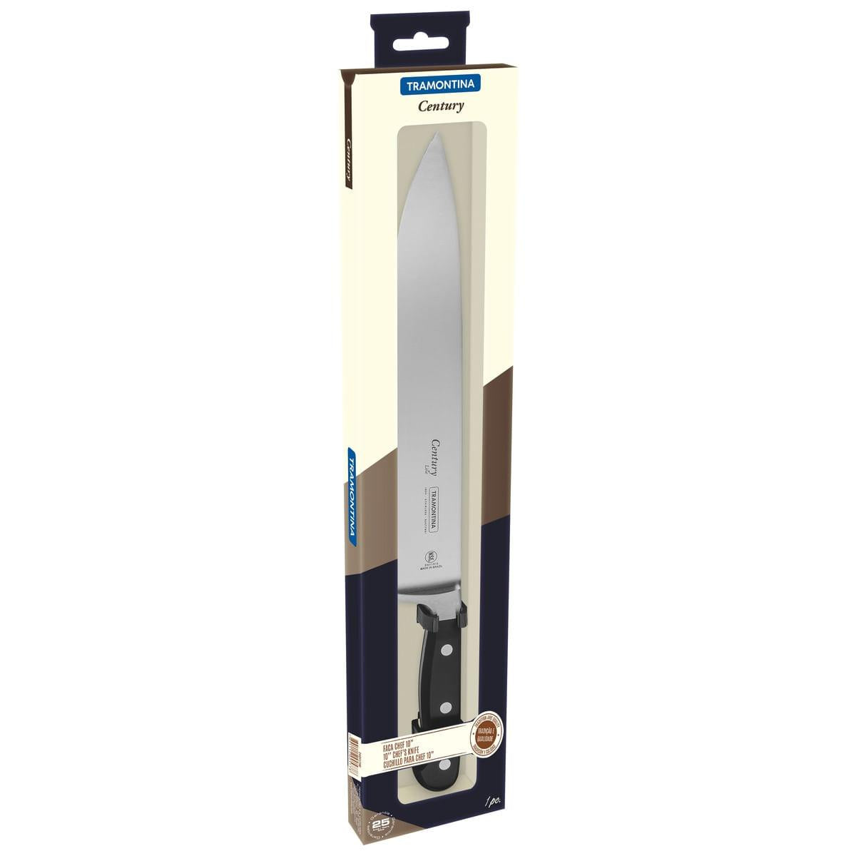Faca Chef Tramontina Century com Lâmina em Aço Inox e Cabo de Policarbonato e Fibra de Vidro 10" 24011110