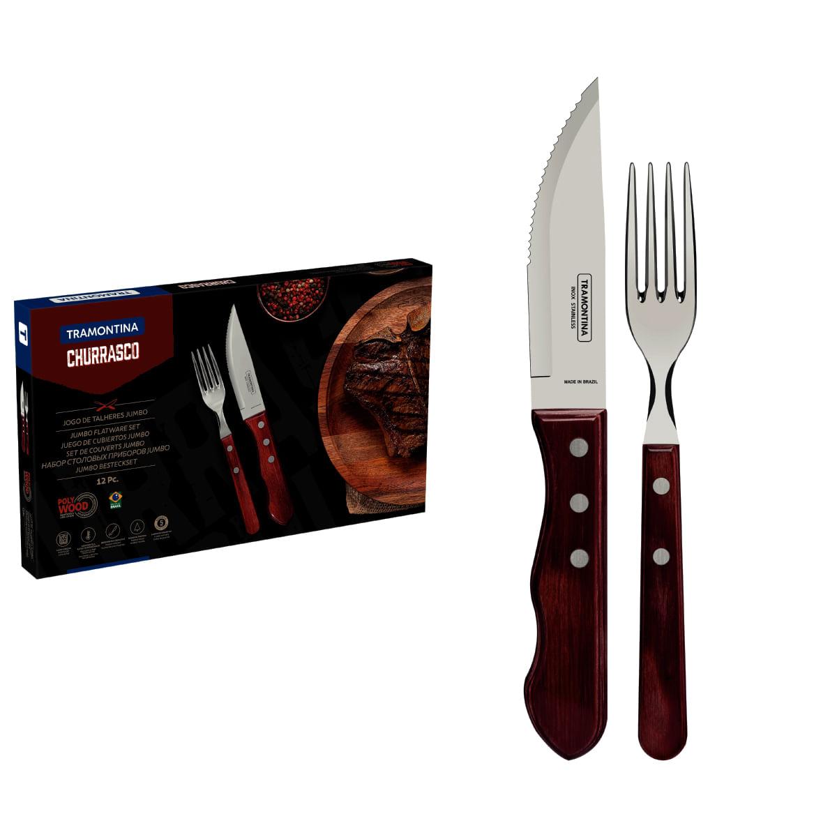 Jogo de Talheres para Churrasco Jumbo Tramontina Vermelho Polywood 12 Peças