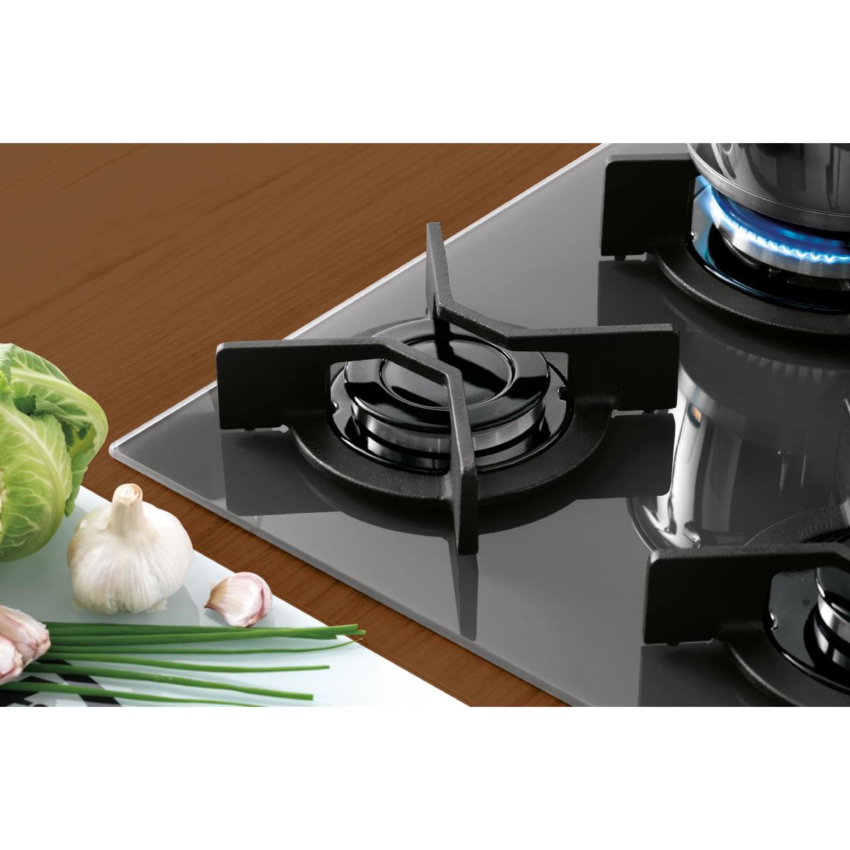 Cooktop Fischer 5Q Tripla Chama Infinity Gás Mesa Vidro Preto