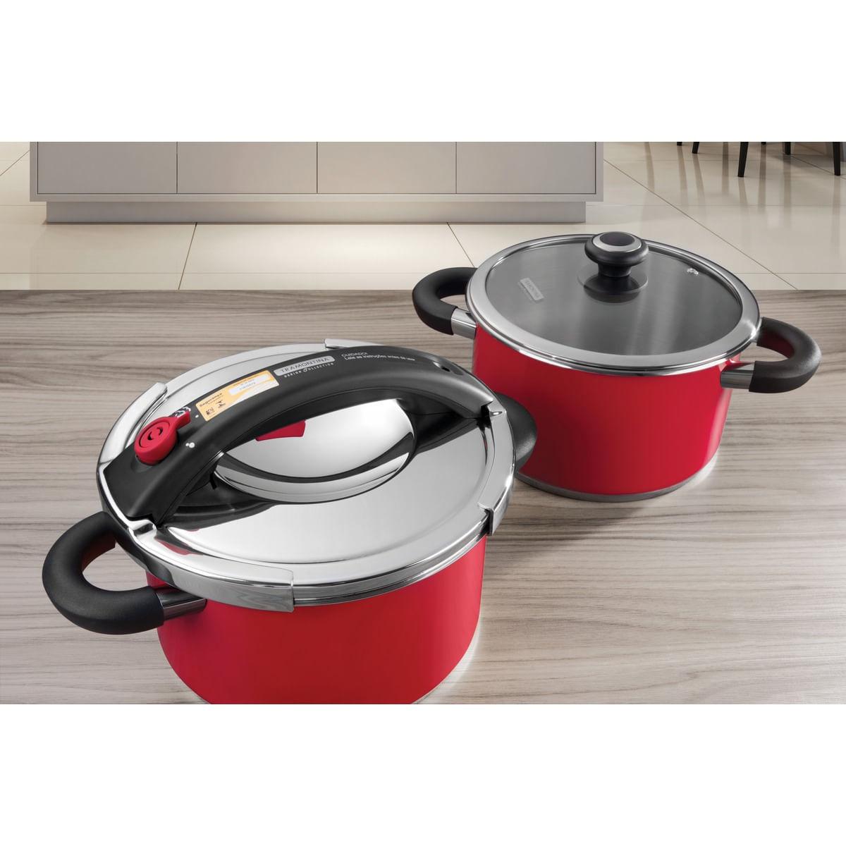 Panela de Pressão Tramontina Vermelha em Aço Inox Fundo Triplo 24 cm 6 Litros