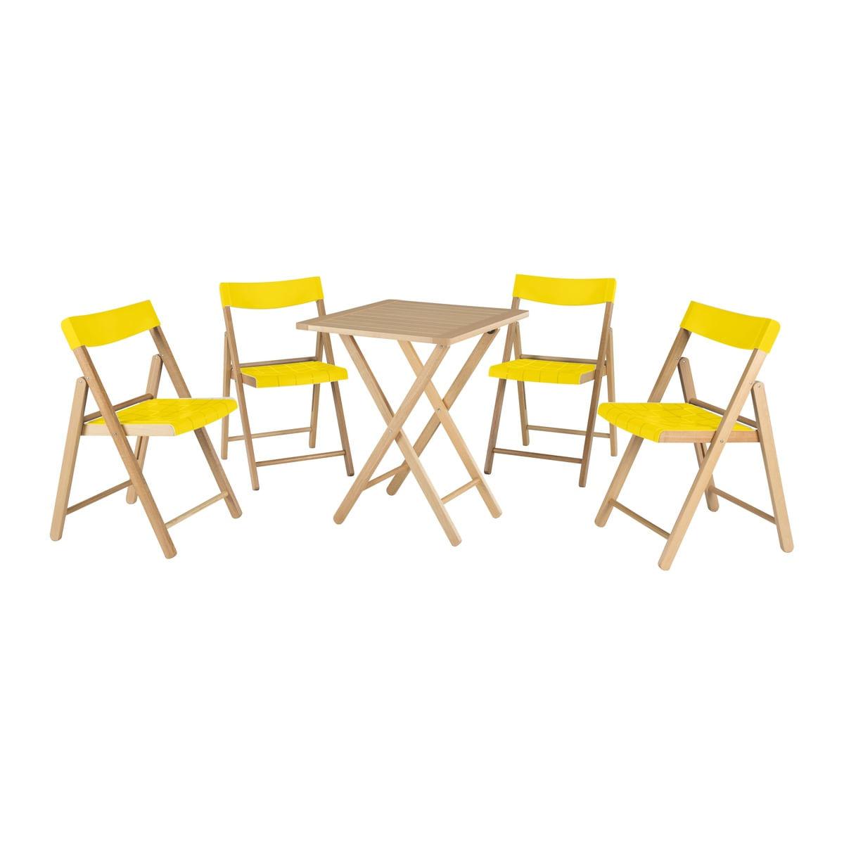 Conjunto de Cadeiras e Mesa de Madeira Potenza Dobrável em Madeira Tauari Verniz 5 Peças Tramontina 10630064