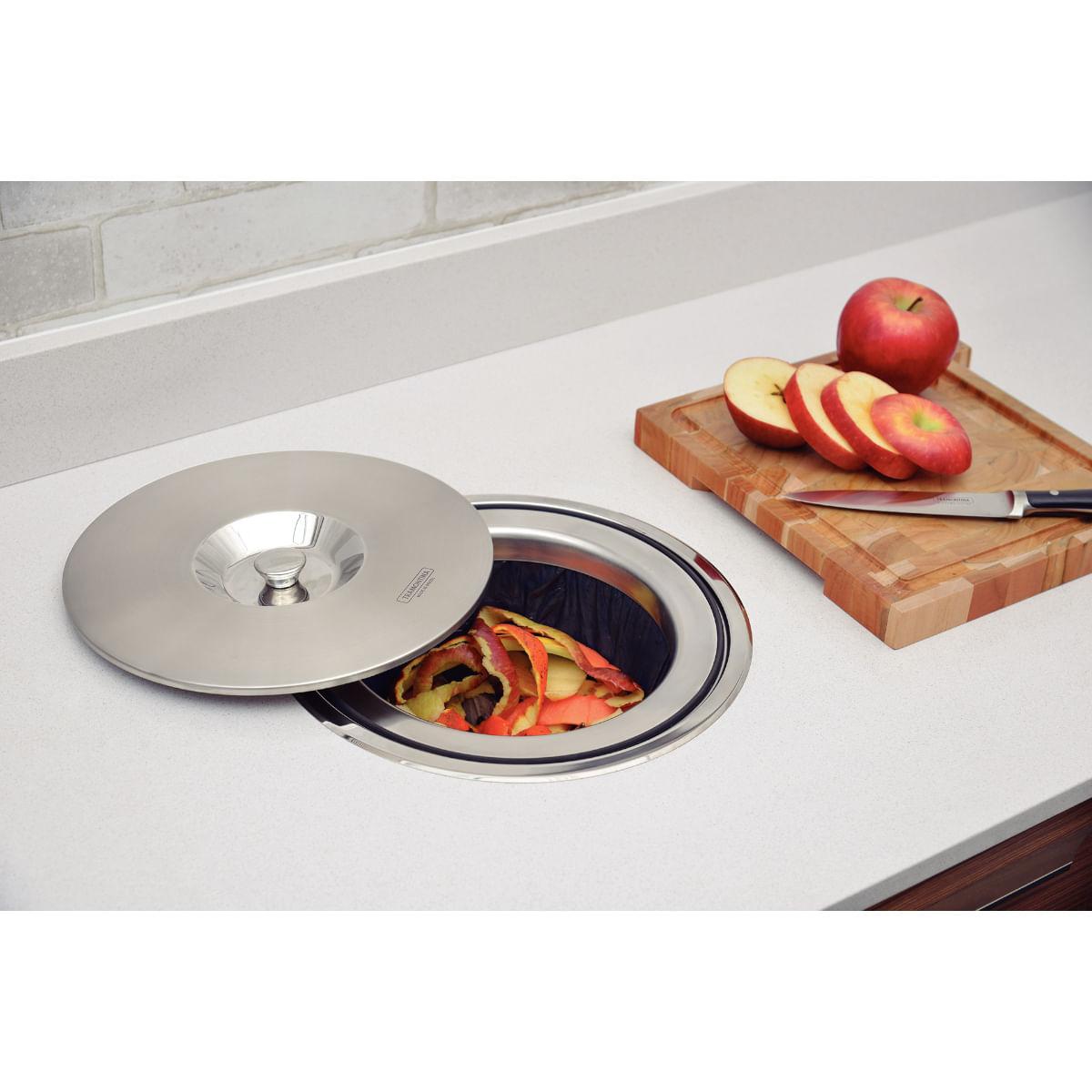 Combo Cuba n.2 Lavínia Prime em Aço Inox Alto Brilho 56 x 34 x 17 cm + Lixeira de Embutir 5 L Tramontina 94024272