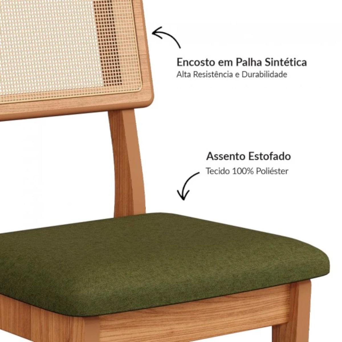 Kit 2 Cadeiras em MDF Freijó Assento Estofado Verde Encosto com Tela Dalla Costa
