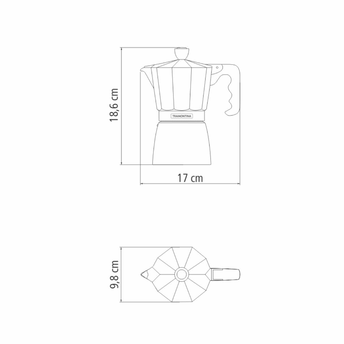 Cafeteira Expresso Italiana Tramontina em Alumínio Preto com Cabo em Nylon 320 ml