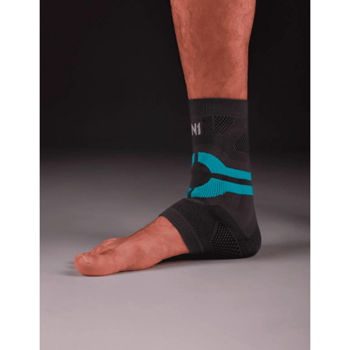 Tornozeleira de Compressão PRO N1 Sport Cinza com Azul Turquesa