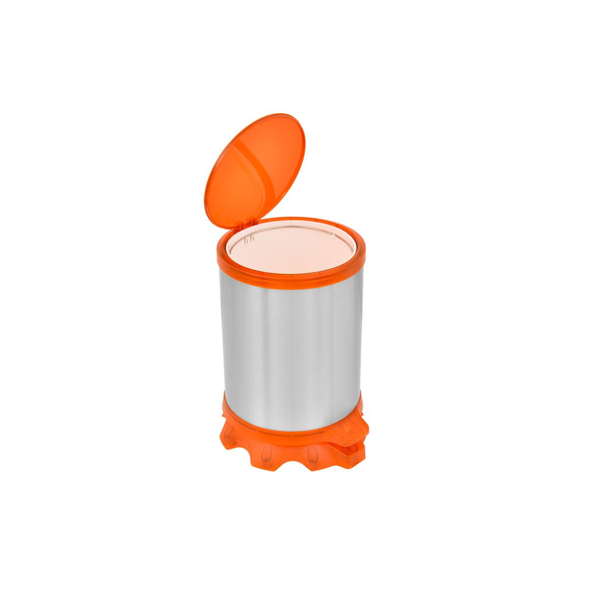 Lixeira Inox Tramontina Sofie Inox Scotch Brite e Detalhes em Plástico Translúcido Laranja com Pedal 5 L