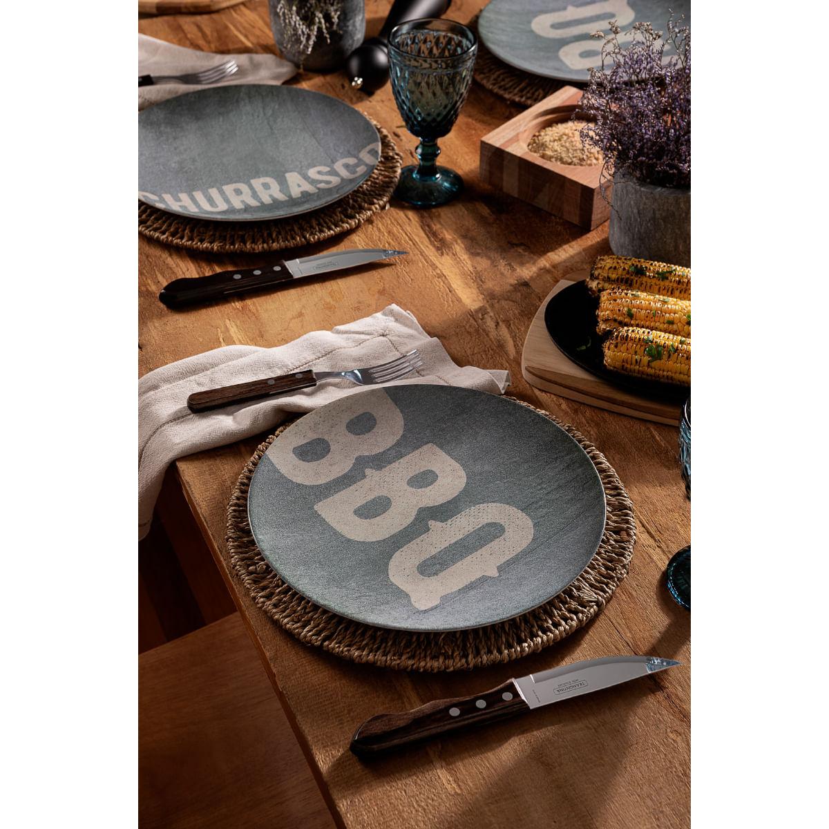 Kit Prato Raso Tramontina Churrasco Stone em Porcelana 28 cm 06 Peças