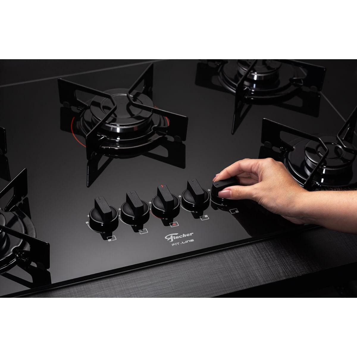 Fogão Cooktop Fischer 5Q Fit Line Gás Mesa Vidro