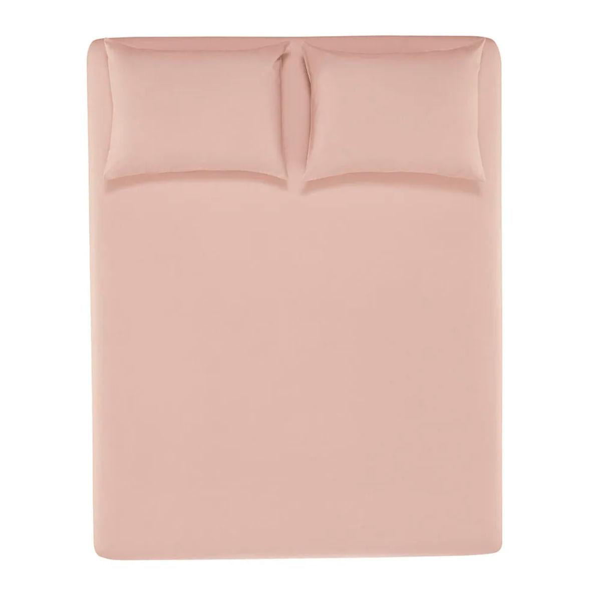Lençol Queen com Elástico e Fronhas 100% Algodão Matiza Rosa Giz