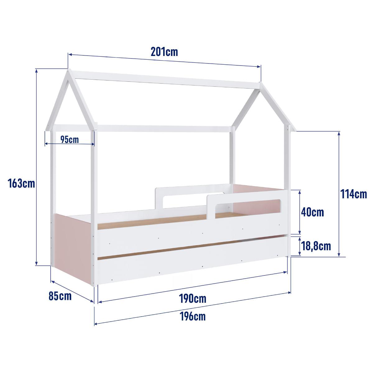 Cama Infantil Montessoriana com Cama Auxiliar Branco com Rosa Completa Móveis