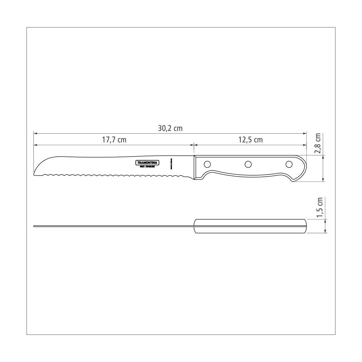 Faca para Pão Tramontina Polywood com Lâmina em Aço Inox e Cabo de Madeira Castanho 7"