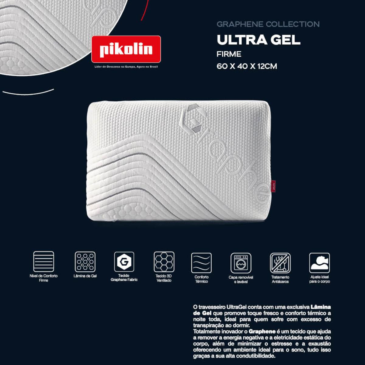 Travesseiro 60x40cm Ultra Gel Graphene Pikolin