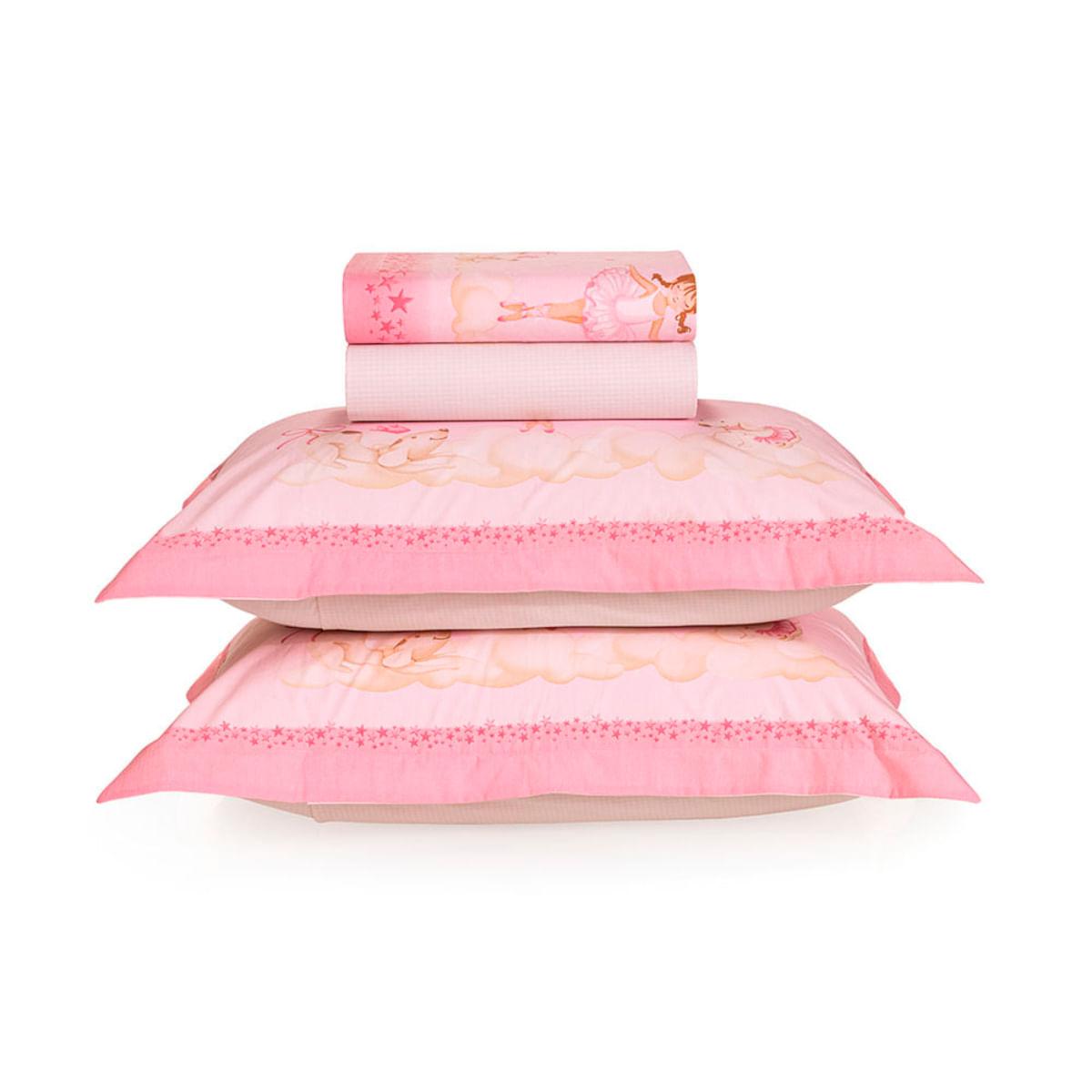Jogo de Cama Infantil Casal 200 Fios Karsten 100% Algodão Ballet Rosa