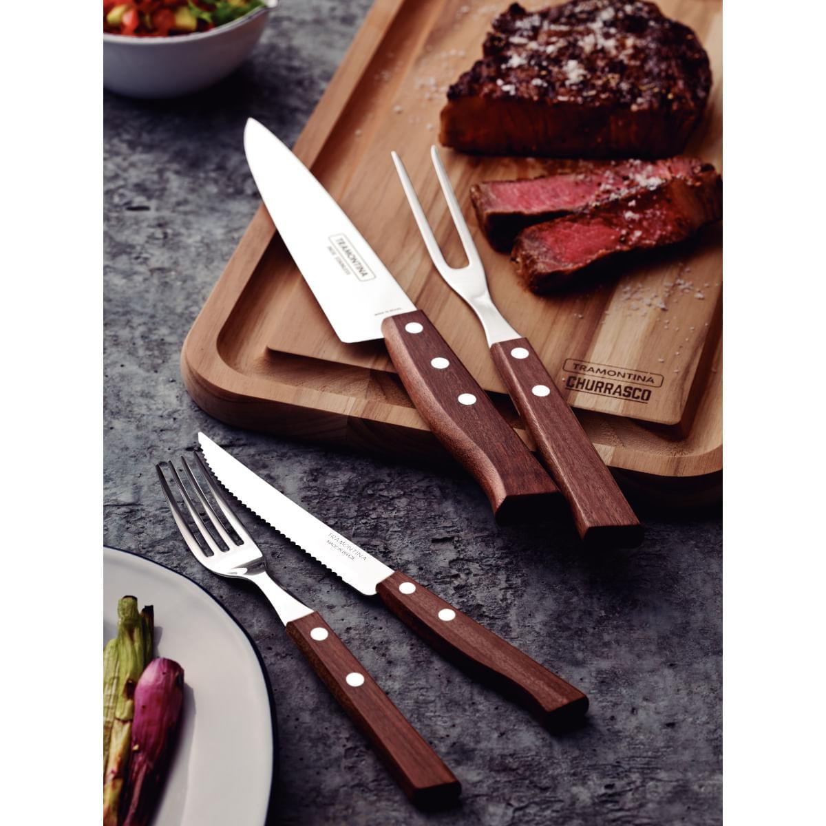 Jogo de Talheres Churrasco Tramontina Aço Inox Madeira Natural 14 Peças