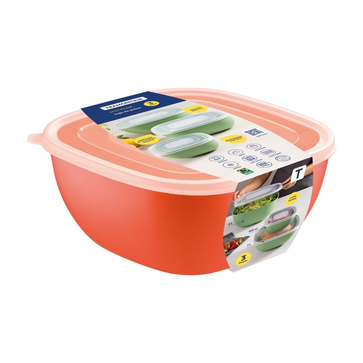 Jogo de Potes Tramontina MixColor em Polipropileno Laranja com Tampa Transparente 3 Peças