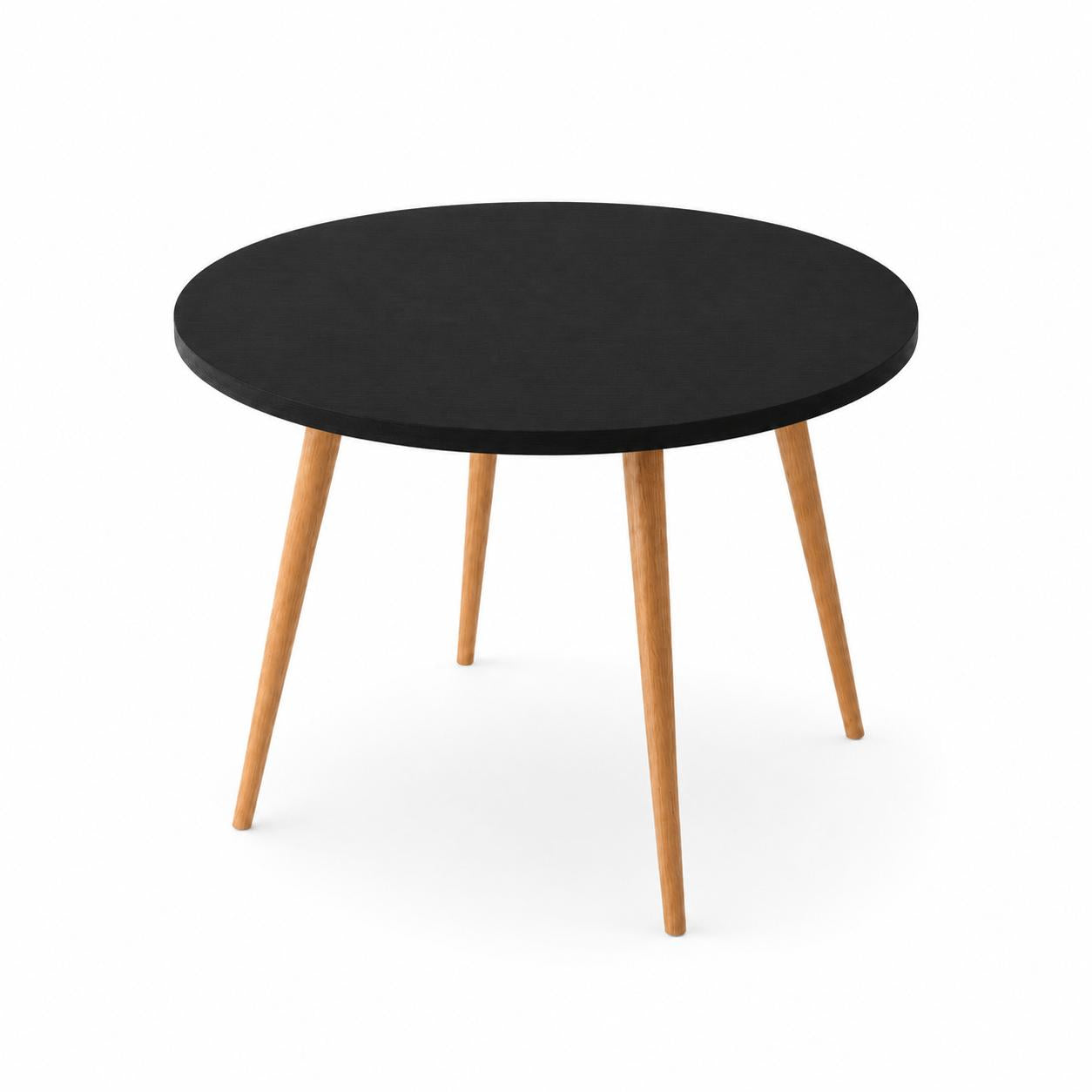 Mesa Jantar Sofia Redonda 80cm Preto Trama 18mm Pés de Madeira Natural Marin