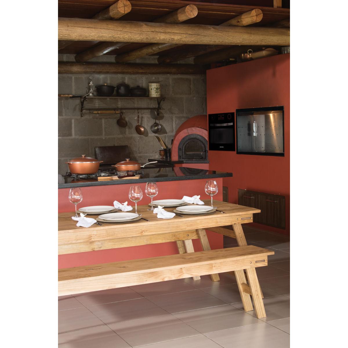 Conjunto de Mesa e Bancos Dobráveis em Madeira Naturalle Rústico Tramontina