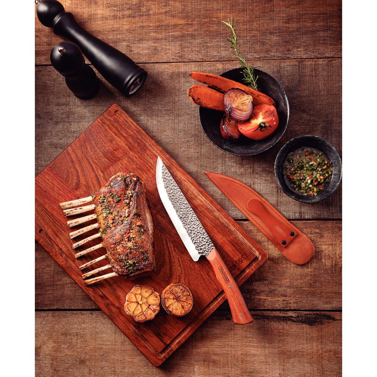 Faca para Carne Tramontina Nômade Aço Inox Cabo Madeira com Bainha de Couro 8"