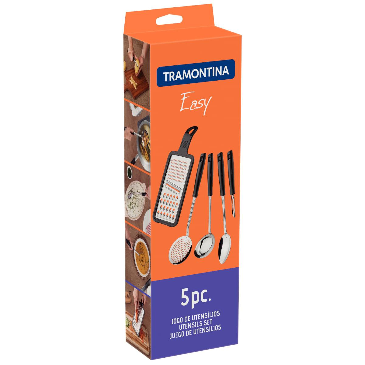 Jogo de Utensílios Tramontina Easy em Aço Inox com Cabo Polipropileno 5 Peças Vermelho