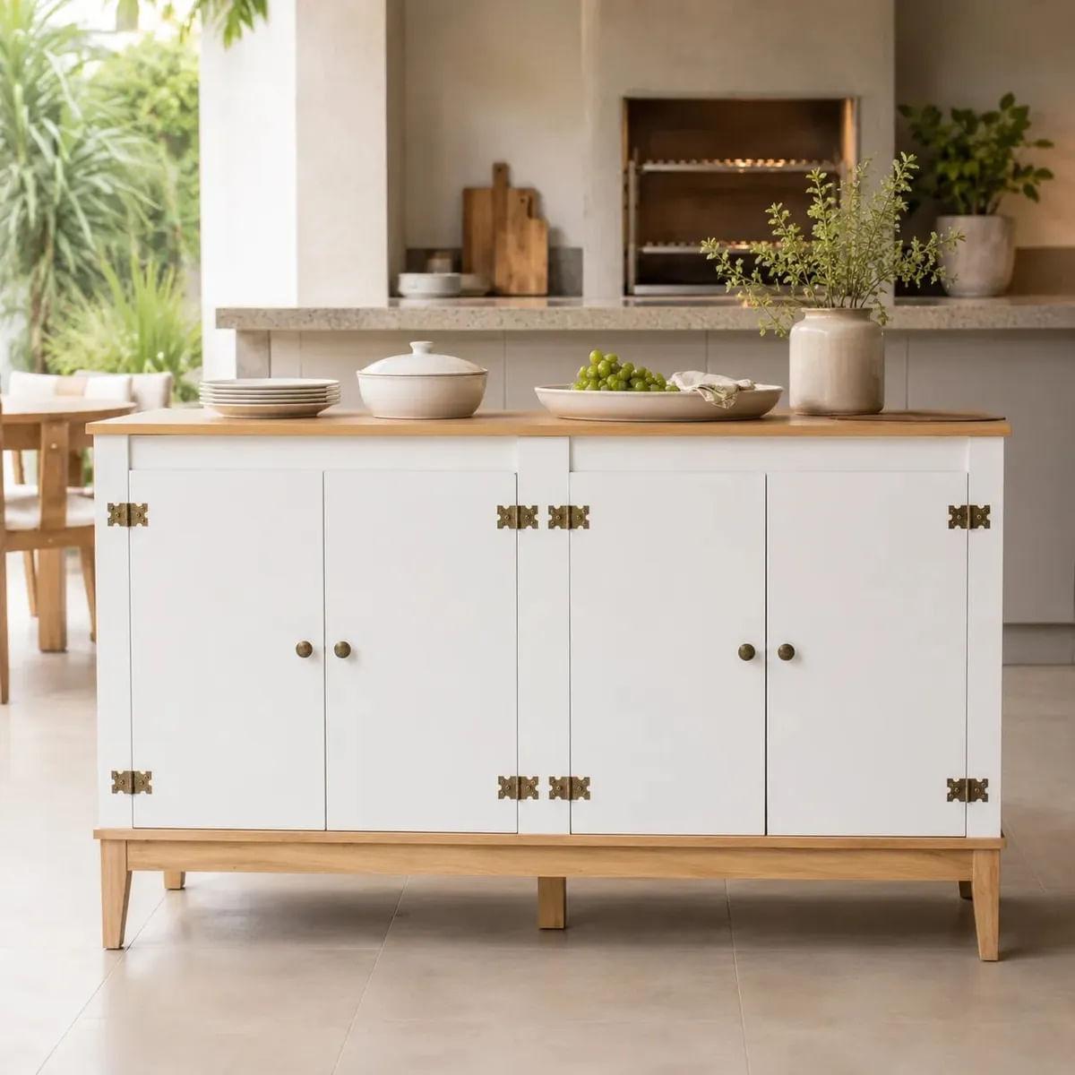 Aparador Colonial 149cm Mel Branco 4 Portas Movelbento
