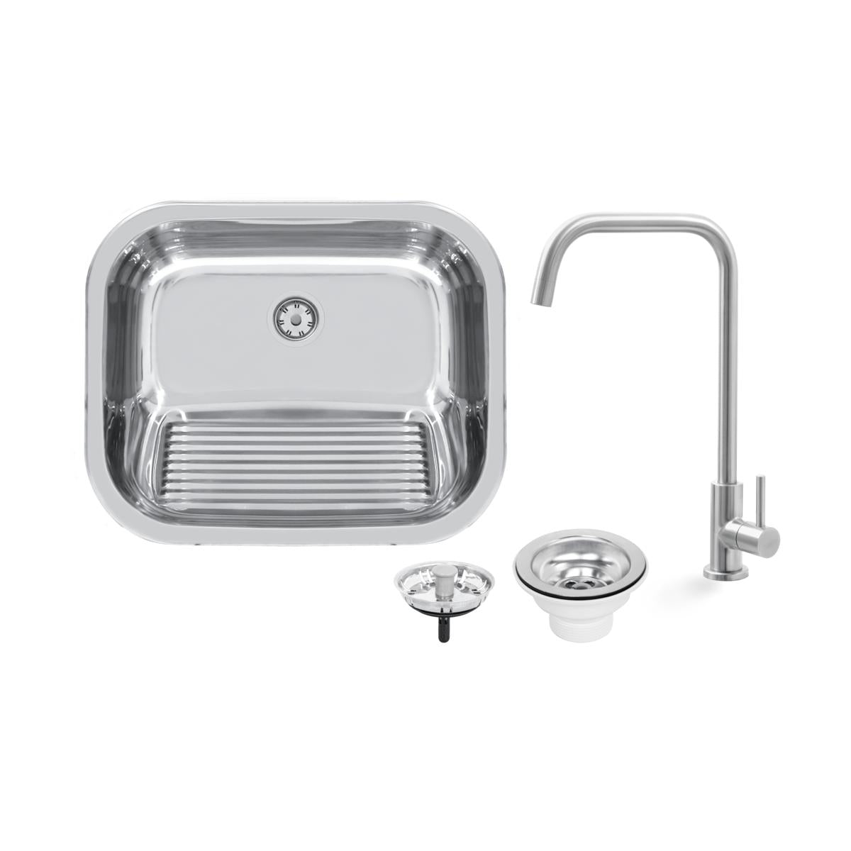 Tanque Tramontina Hera 30 L em Aço Inox Polido 50 x 40 cm com Torneira de Bancada e Válvula 94400417