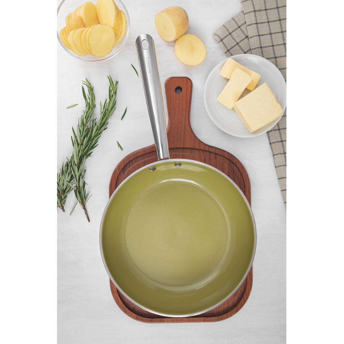 Jogo de Panelas Tramontina Una Ceramic em Aço Inox com Fundo Triplo e Revestimento Interno Cerâmico Verde 4 Peças