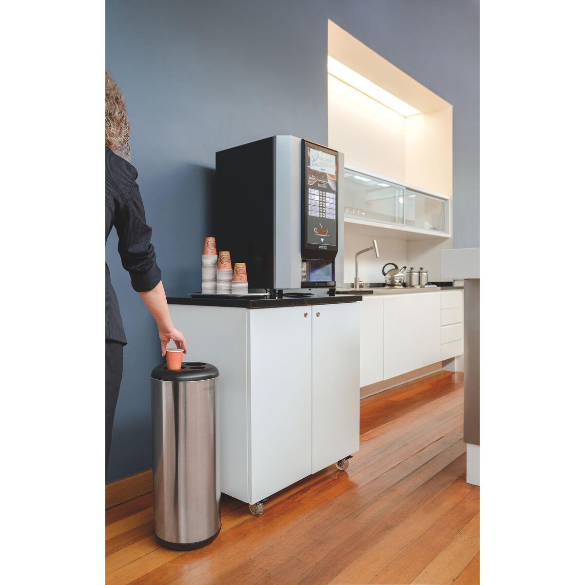 Lixeira Inox Tramontina Perugia Porta Copos Scotch Brite Base e Aro em Polipropileno 31 Litros