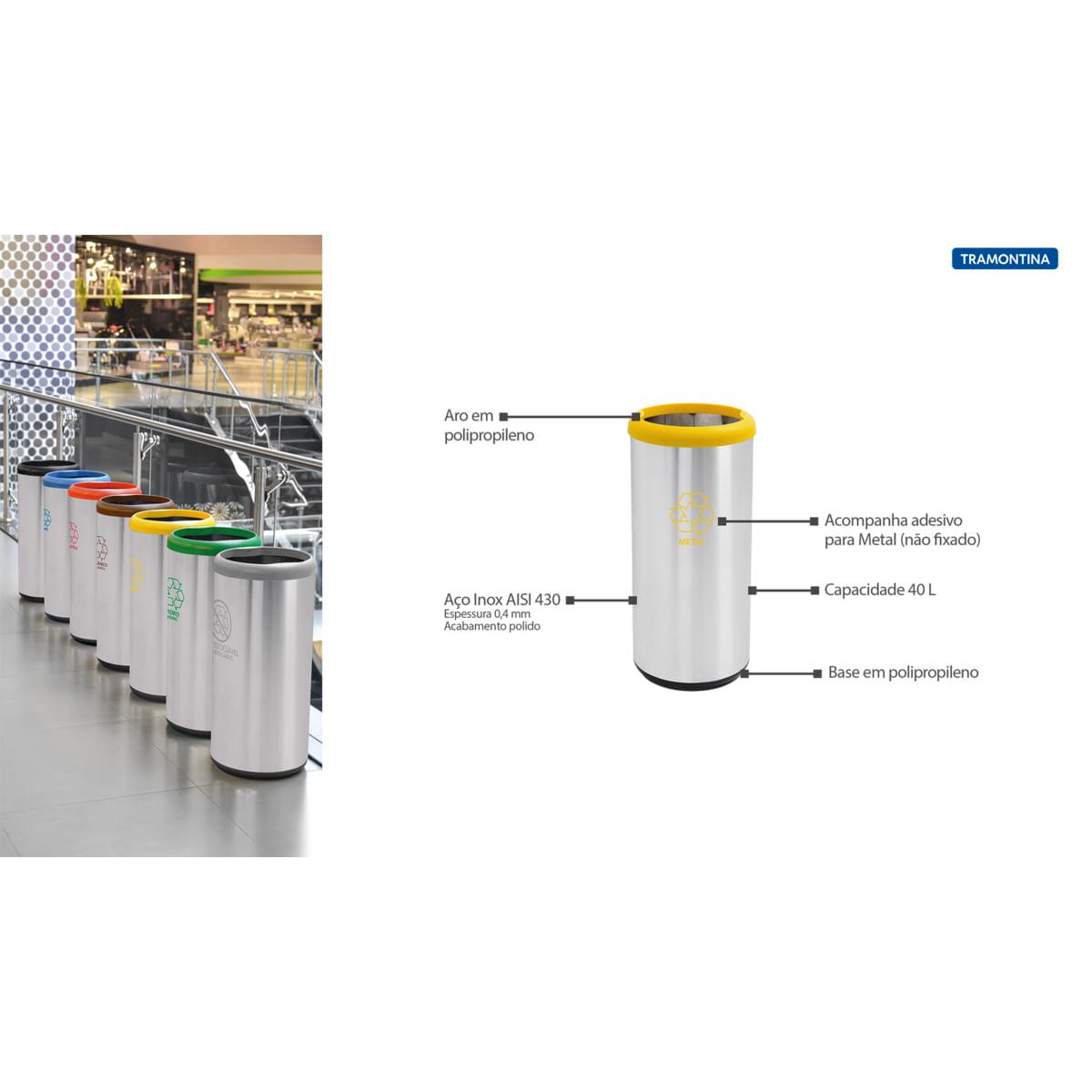 Lixeira Inox Tramontina 40 Litros Cápsula Selecta Plus Amarela