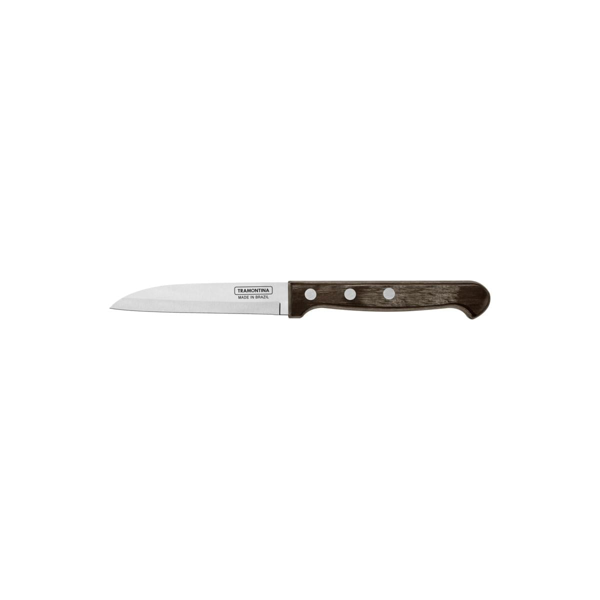 Faca para Legumes e Frutas Tramontina Polywood com Lâmina em Aço Inox e Cabo de Madeira Castanho 3"