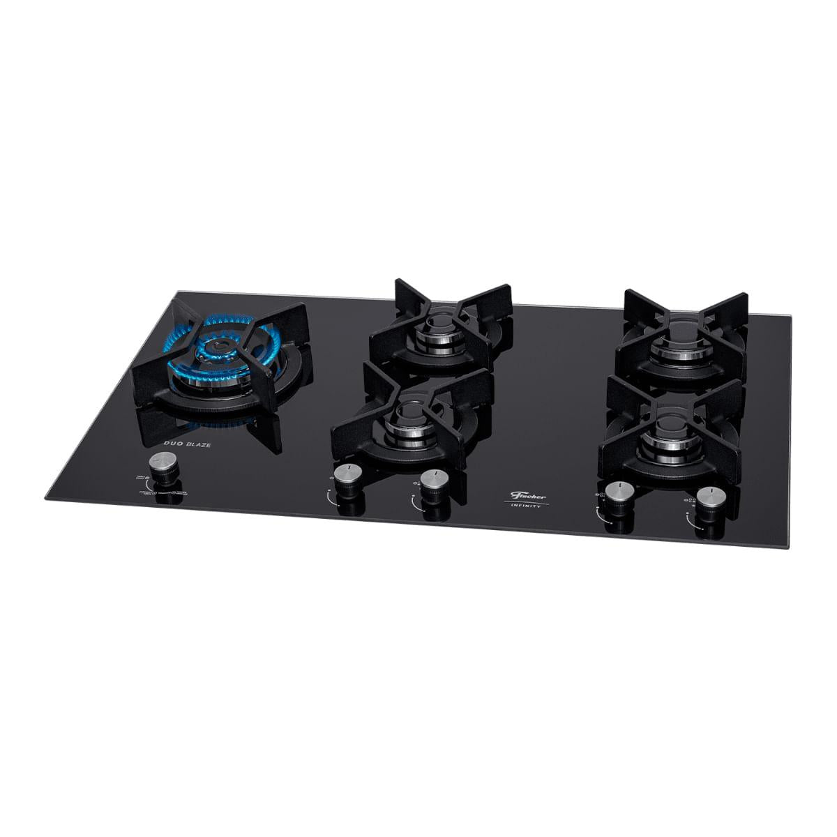 Cooktop a Gás Fischer 5 Bocas Tripla Chama Infinity Duo com Trempe de ferro fundido Mesa Vidro Bivolt