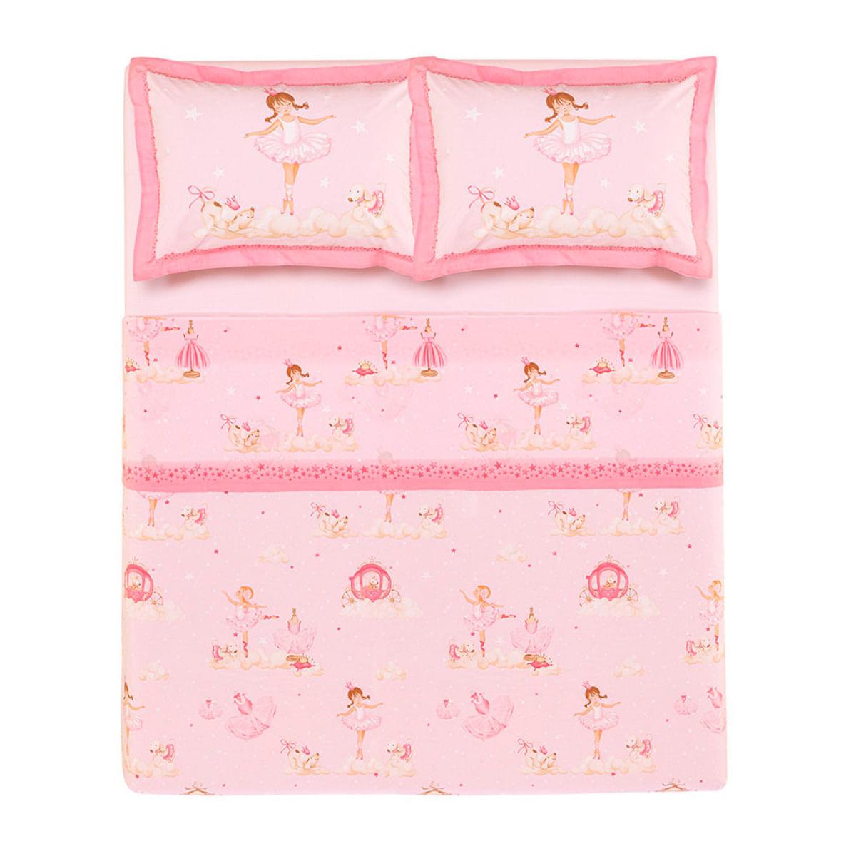 Jogo de Cama Infantil Casal 200 Fios Karsten 100% Algodão Ballet Rosa