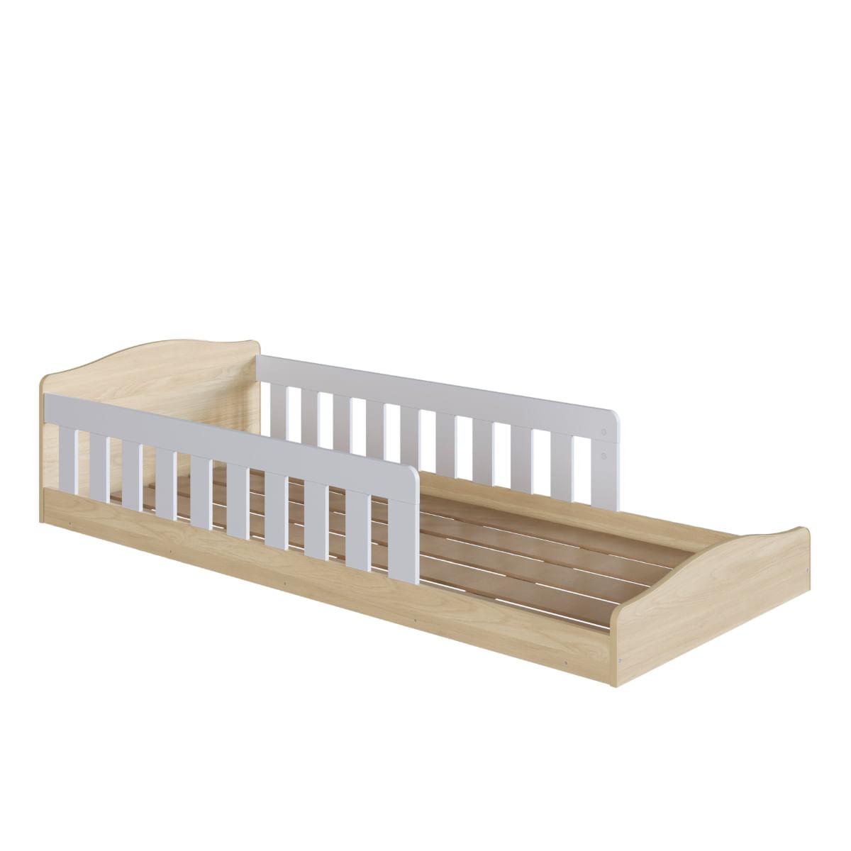 Cama de Chão Montessoriana Solteiro Encanto Carvalho com Branco Completa Móveis