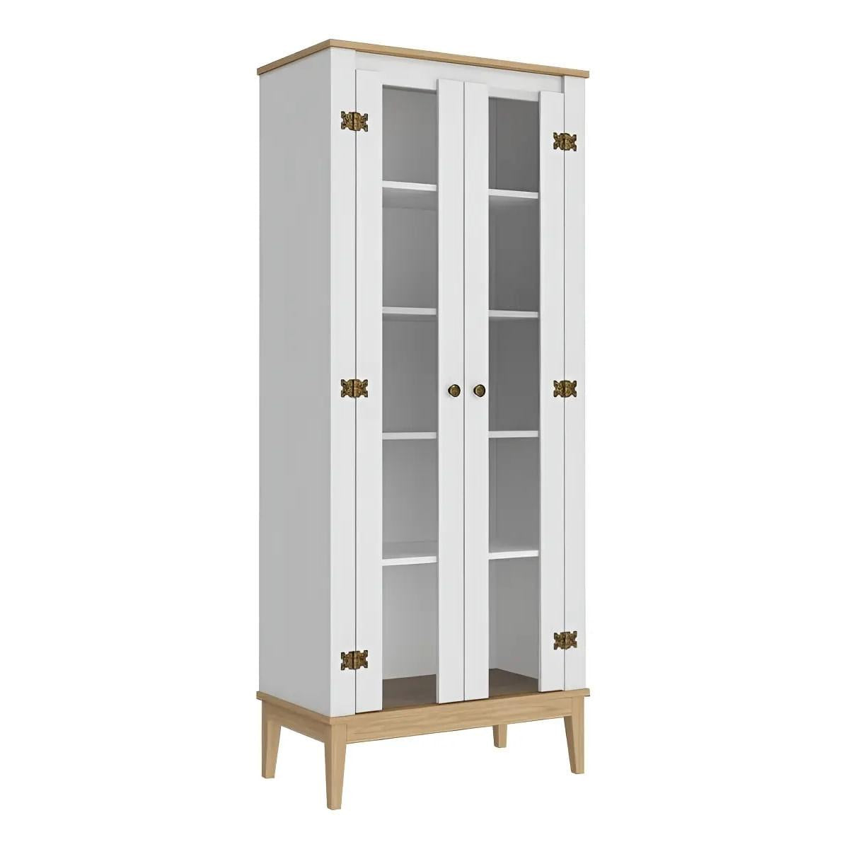 Cristaleira Colonial 75x41x180cm Branco Mel 2 Portas Movelbento