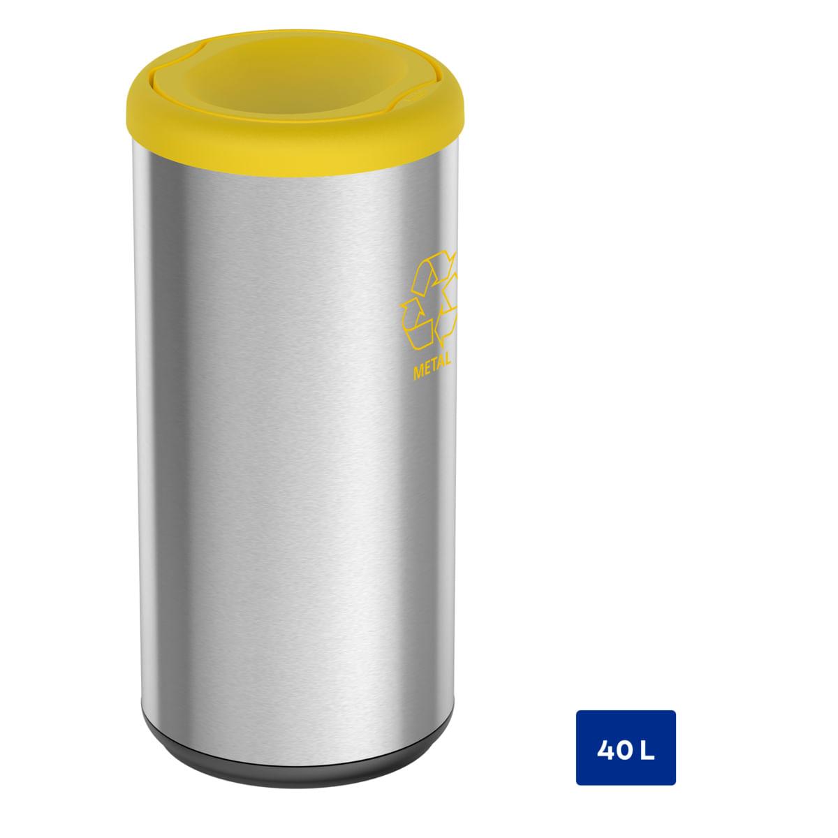 Lixeira Inox Tramontina Piemonte 40 Litros Scotch Brite e Tampa Basculante Amarela OUTLET