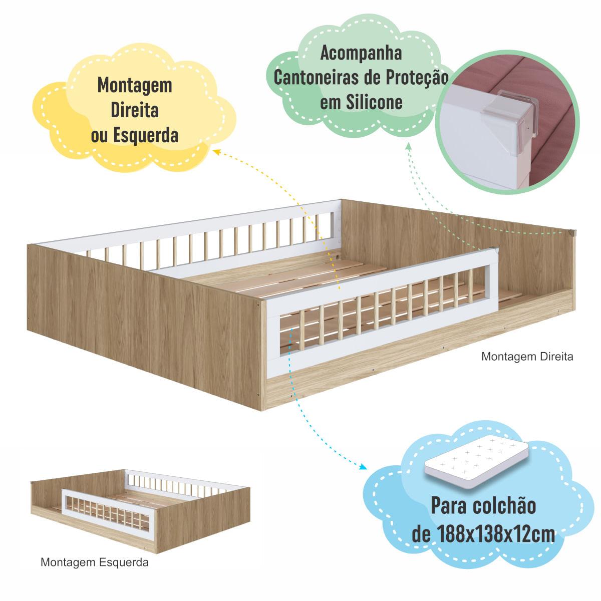 Cama Montessoriana Casal Affetto Aveiro com Branco Completa Móveis