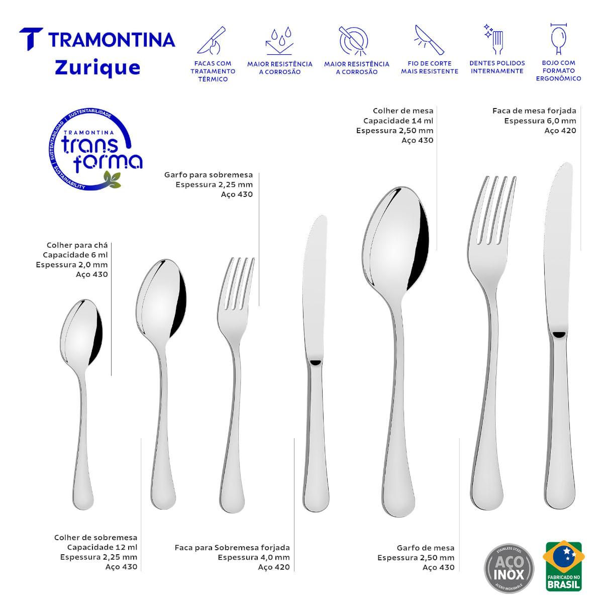 Faqueiro Tramontina Zurique 101 Peças Aço Inox