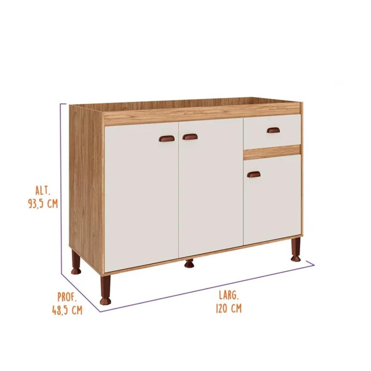Armário Balcão de Cozinha Mel Off White 120x48x93 cm Movelbento