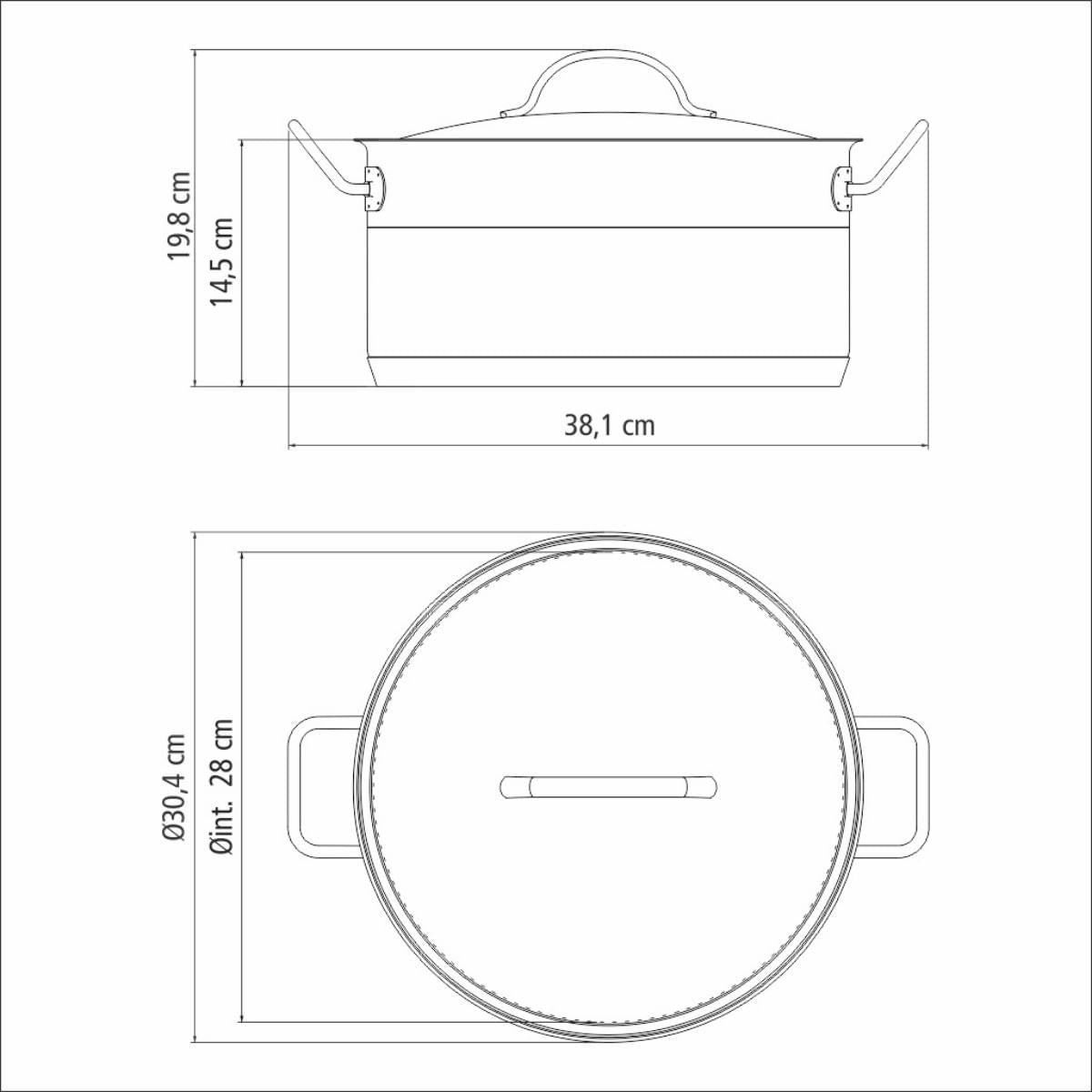Caçarola Funda Tramontina Professional Aço Inox 8,4L com Tampa Plana e Fundo Triplo 28cm