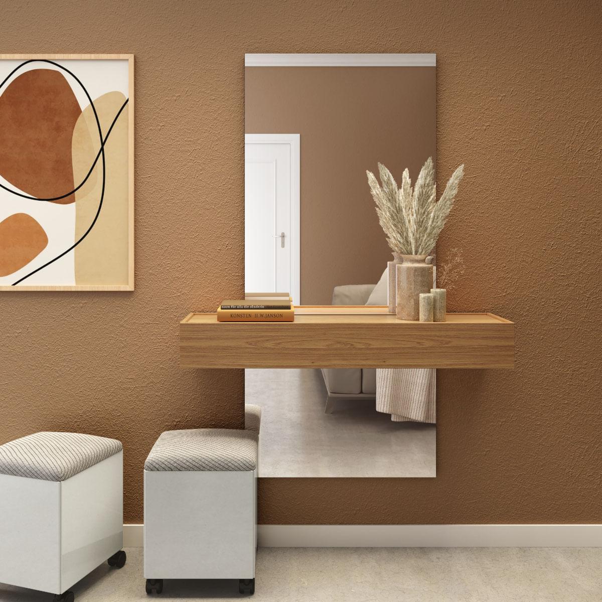 Aparador com Espelho 1 Gaveta 110 cm em MDF Freijó/Off White TB485E JW Dalla Costa