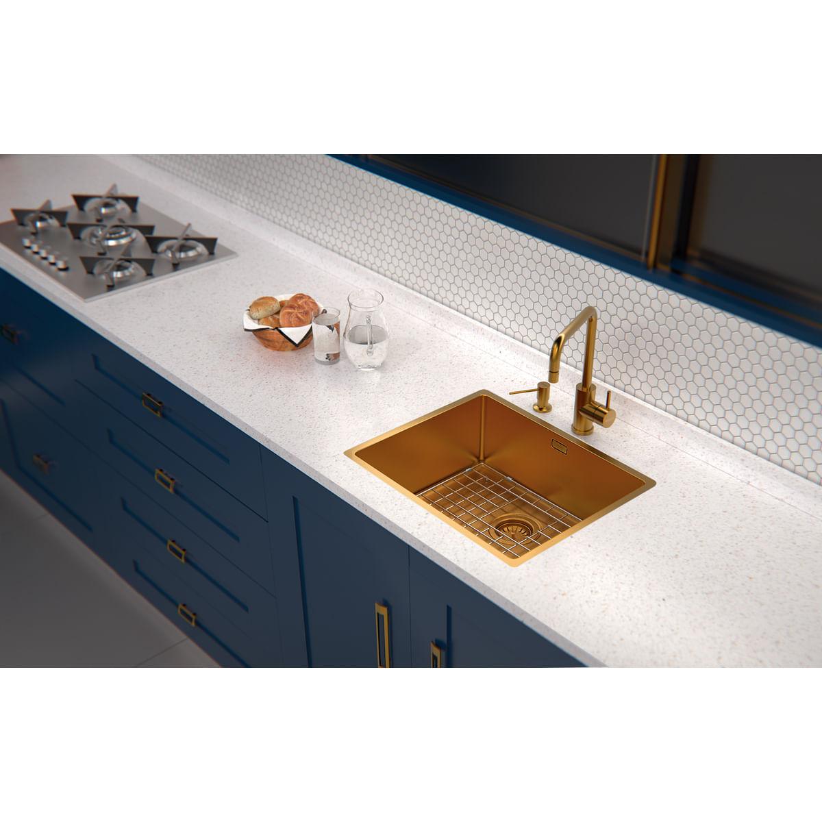Cuba Tramontina Quadrum 50 em Aço Inox com Revestimento PVD Gold 50 x 40 cm OUTLET