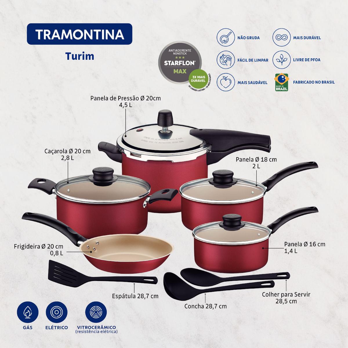 Jogo de Panelas Tramontina Turim Antiaderente Starflon Max Vermelho 8 Peças