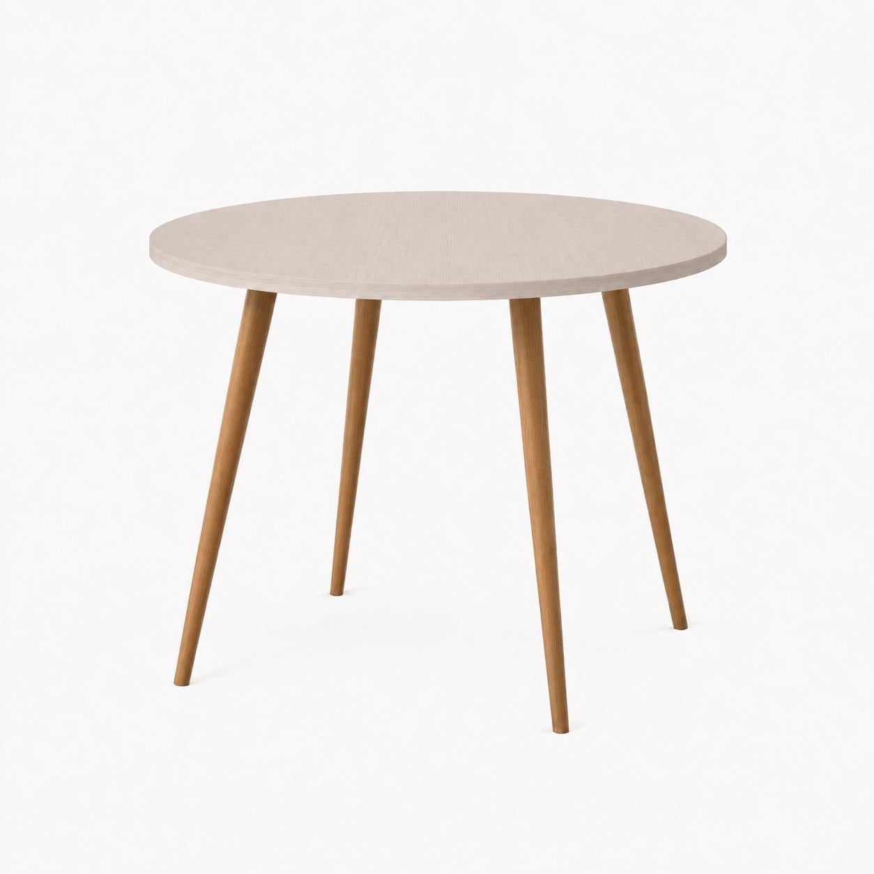 Mesa Jantar Sofia Redonda 80cm Linho Fendi 18mm Pés de Madeira Natural Marin