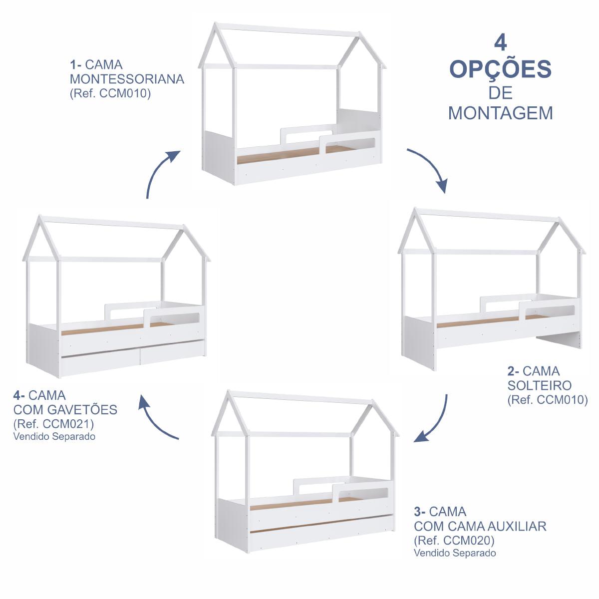 Cama Infantil Montessoriana Solteiro Branco Completa Móveis