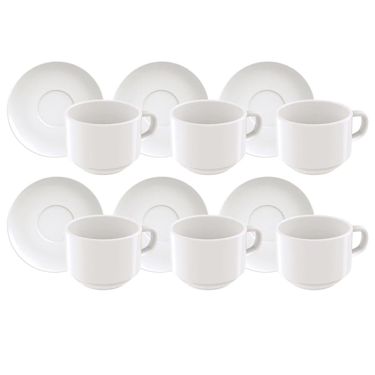 Kit 6 Xícaras de Chá com Pires Tramontina Paola em Porcelana 240 ml