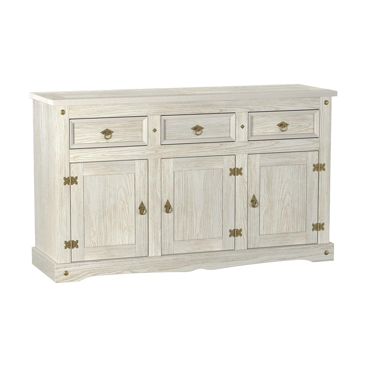 Aparador Buffet em Madeira 3 Portas 3 Gavetas 150 cm Patina Branca Elliottiis